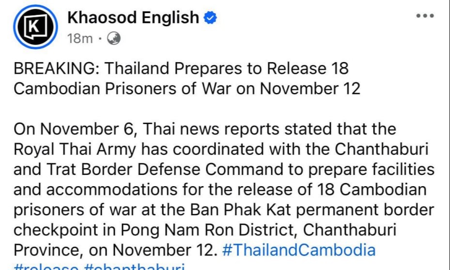 យោធាថៃគ្រោងនឹងប្រគល់យោធារបស់កម្ពុជាទាំង១៨រូបមកឱ្យកម្ពុជាវិញ